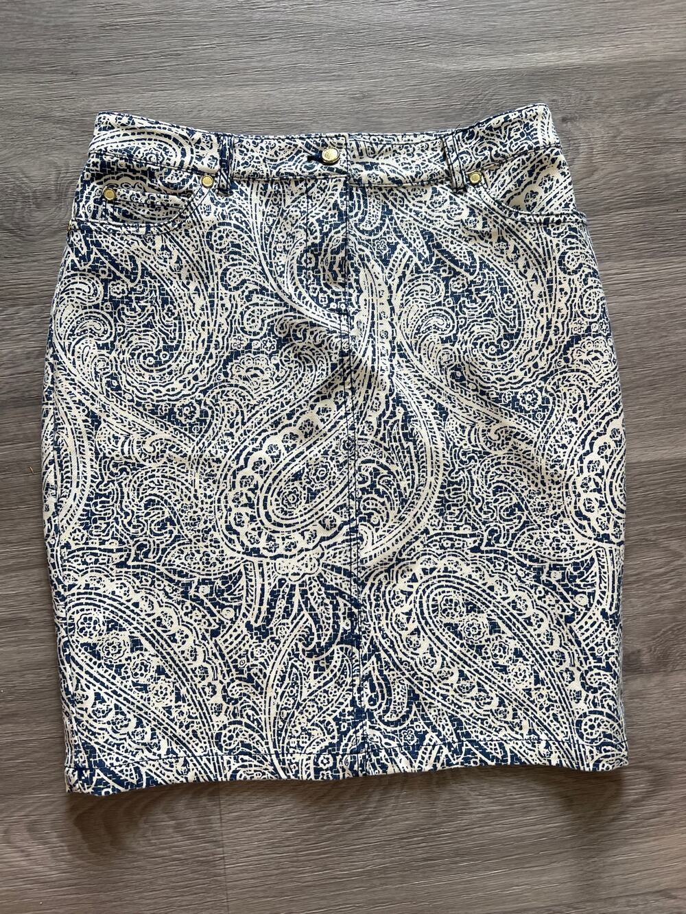 J.McLaughlin size 2 blue & off white pencil skirt